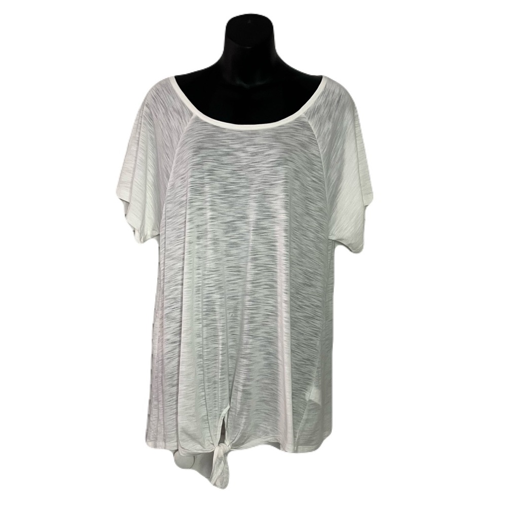 Casual Cream Short Sleeve Scoop Neck Tie Front Burn Out Tee